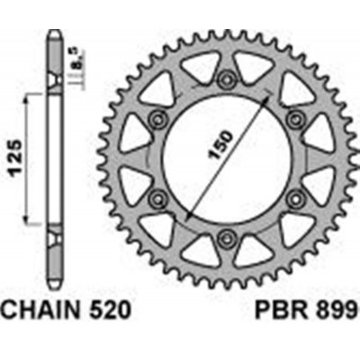 Фото Звезда задняя 520-49T, алюминиевая серебро PBR, KTM SX(F)/EXC(F) 125-505 01-25, Husqvarna TC/FE/TE 125-450 14-25, GasGas EX/MC/EX 125-450 21-25
